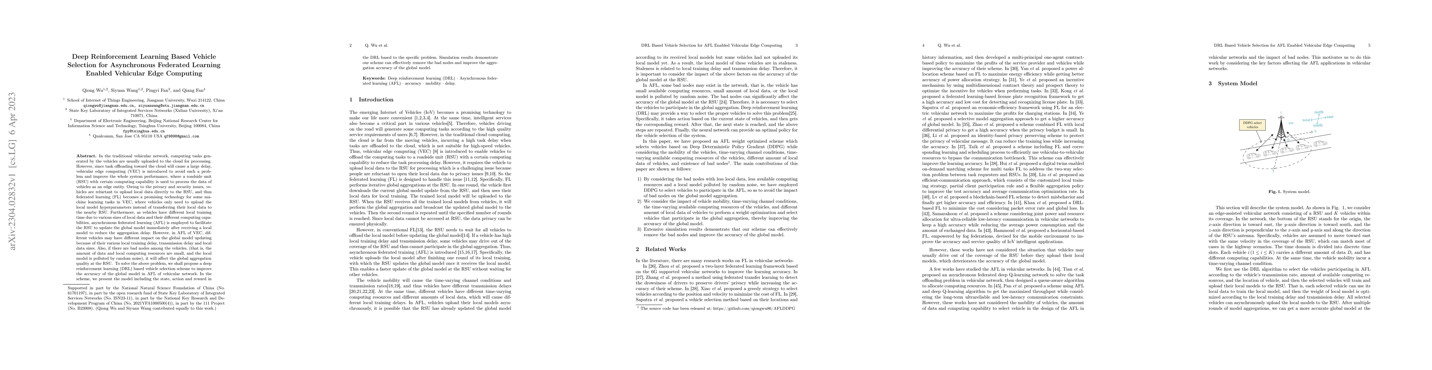 Thumbnail for Deep Reinforcement Learning Based Vehicle Selection for Asynchronous
  Federated Learning Enabled Vehicular Edge Computing