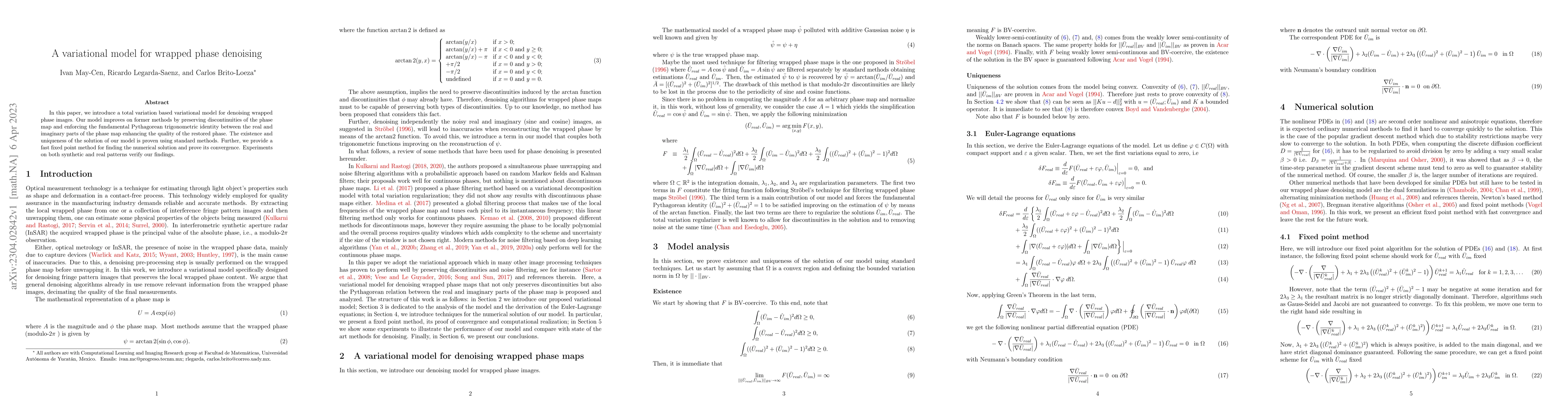 Thumbnail for A variational model for wrapped phase denoising