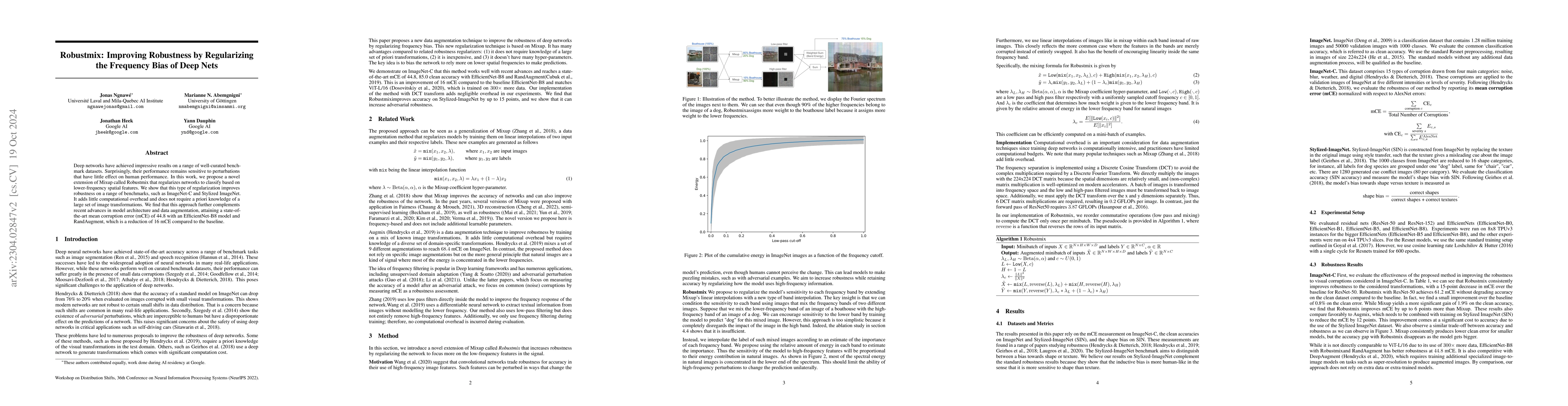 Thumbnail for Robustmix: Improving Robustness by Regularizing the Frequency Bias of
  Deep Nets