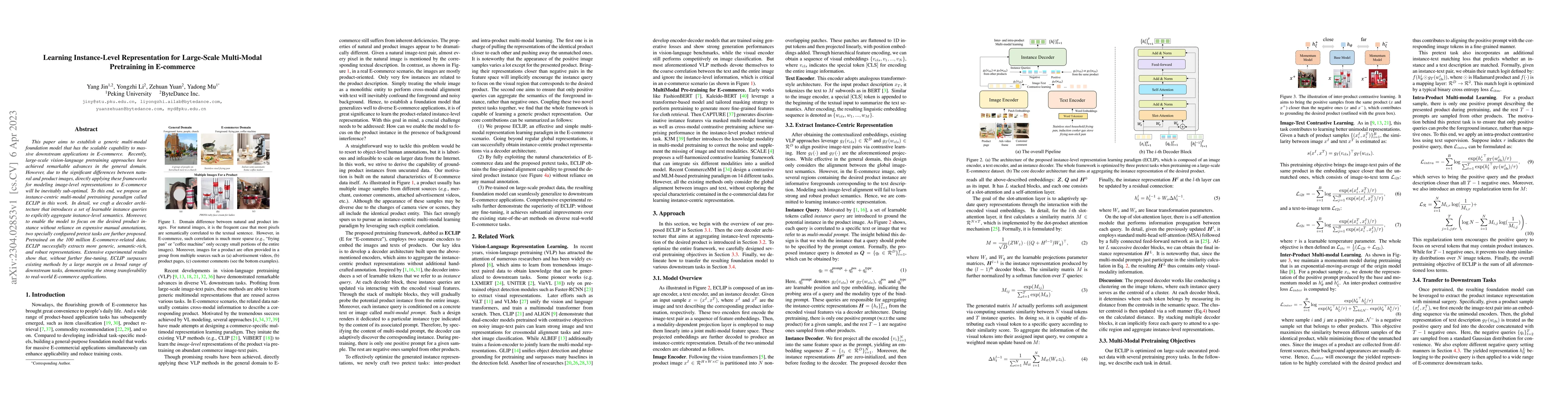 Thumbnail for Learning Instance-Level Representation for Large-Scale Multi-Modal
  Pretraining in E-commerce