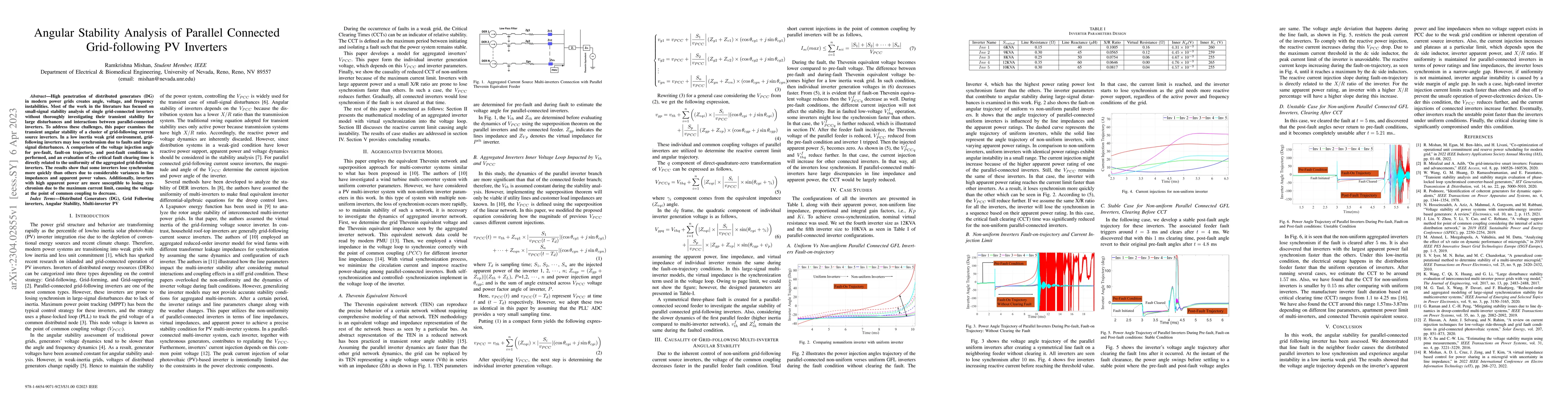Thumbnail for Angular Stability Analysis of Parallel Connected Grid-following PV
  Inverters