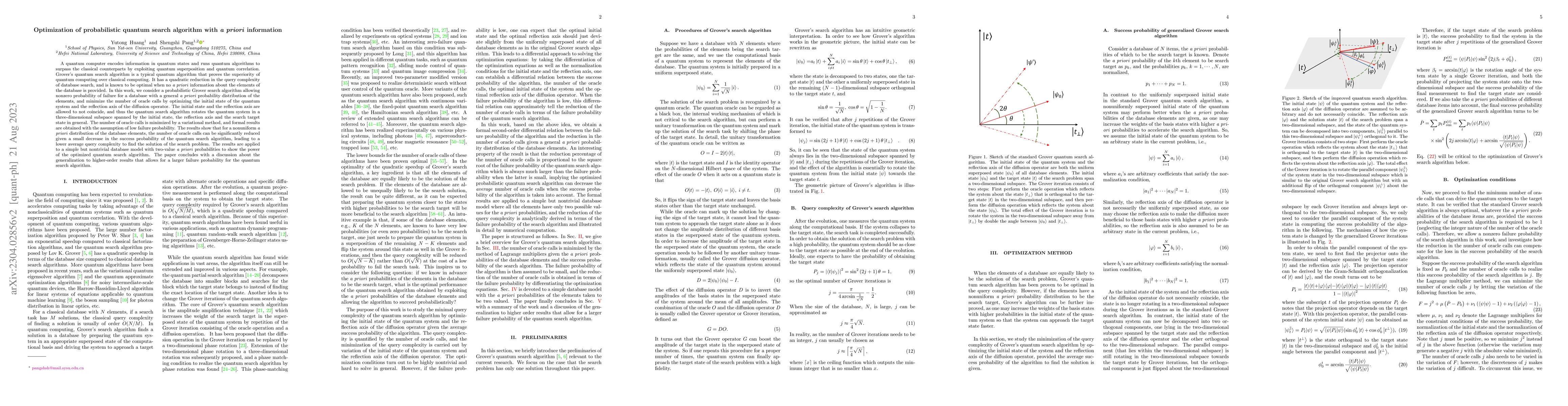Thumbnail for Optimization of probabilistic quantum search algorithm with a priori
  information