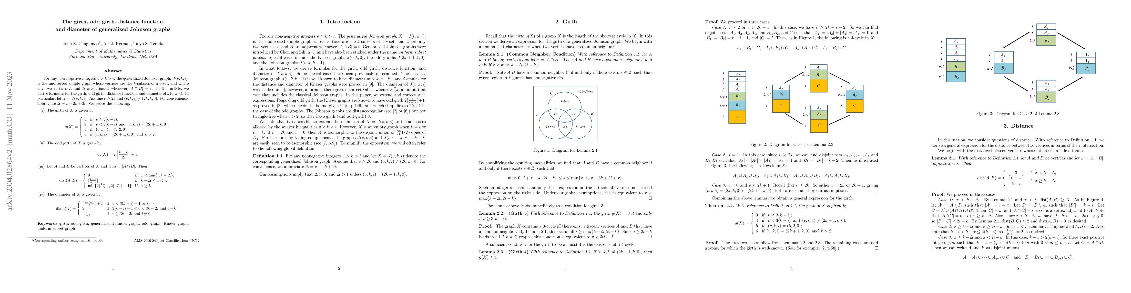 Thumbnail for The girth, odd girth, distance function, and diameter of generalized
  Johnson graphs