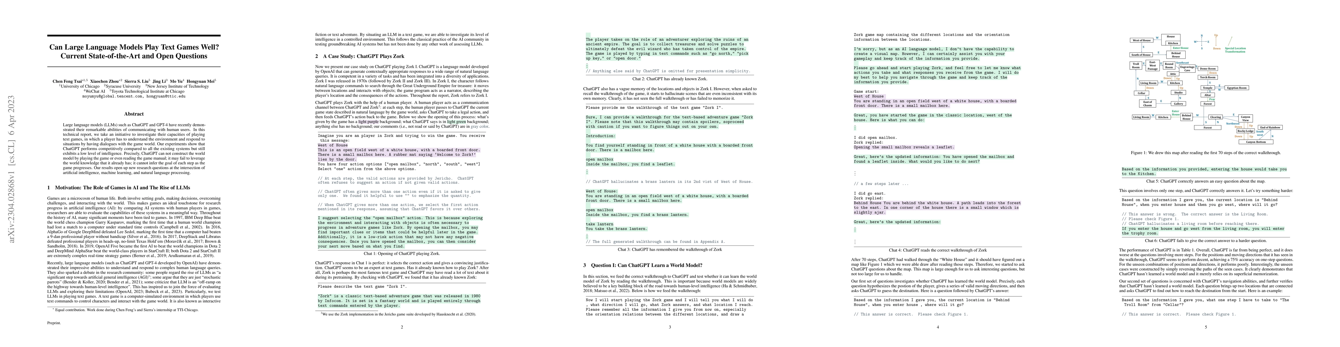 Thumbnail for Can Large Language Models Play Text Games Well? Current State-of-the-Art
  and Open Questions