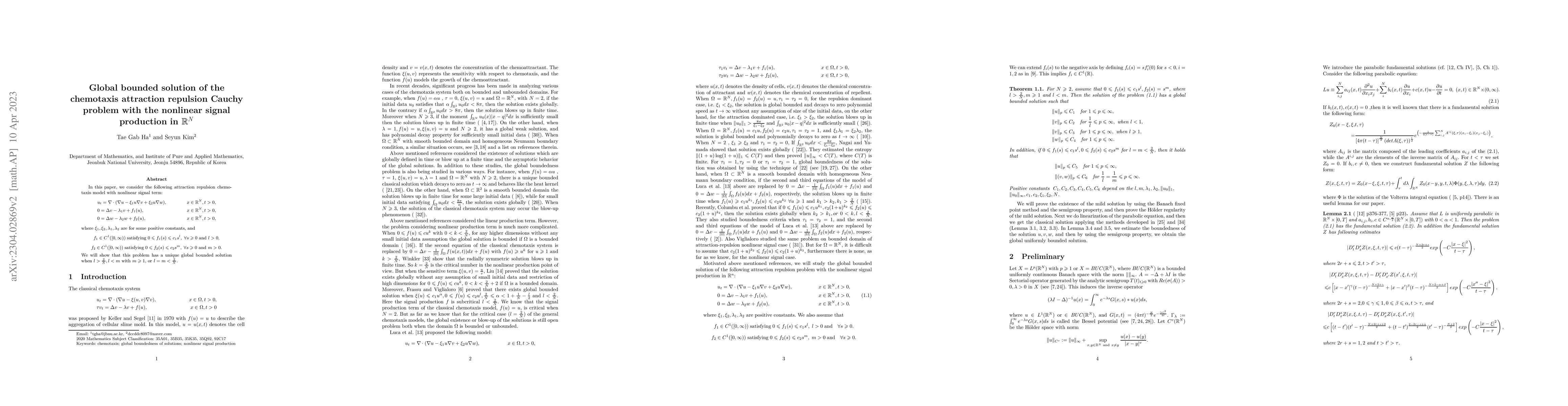 Thumbnail for Global bounded solution of the chemotaxis attraction repulsion Cauchy
  problem with the nonlinear signal production in $\mathbb{R}^{N}$