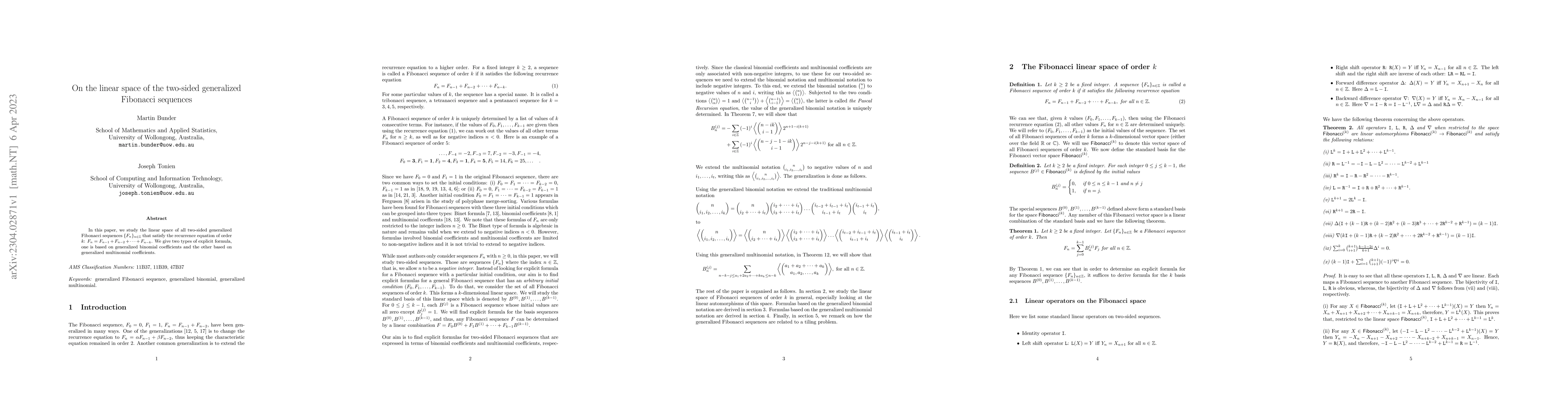 Thumbnail for On the linear space of the two-sided generalized Fibonacci sequences