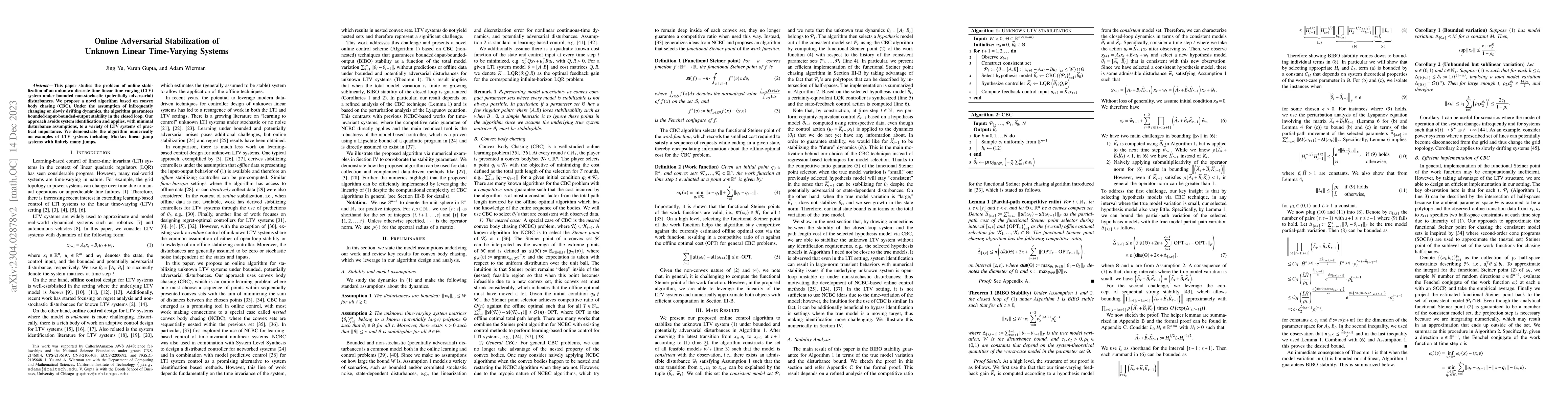Thumbnail for Online Stabilization of Unknown Linear Time-Varying Systems
