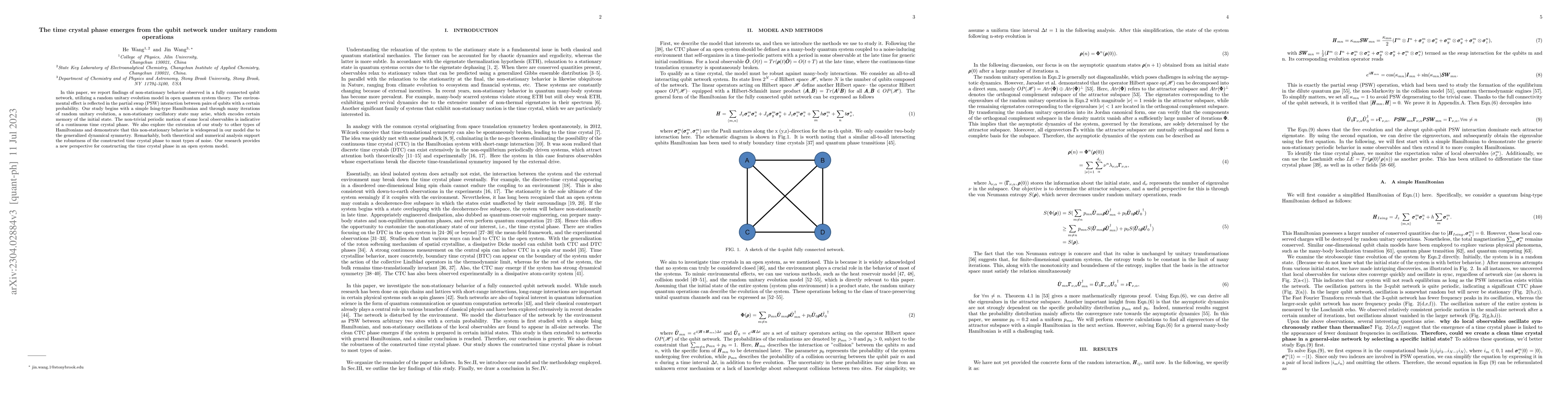 Thumbnail for The time crystal phase emerges from the qubit network under unitary
  random operations