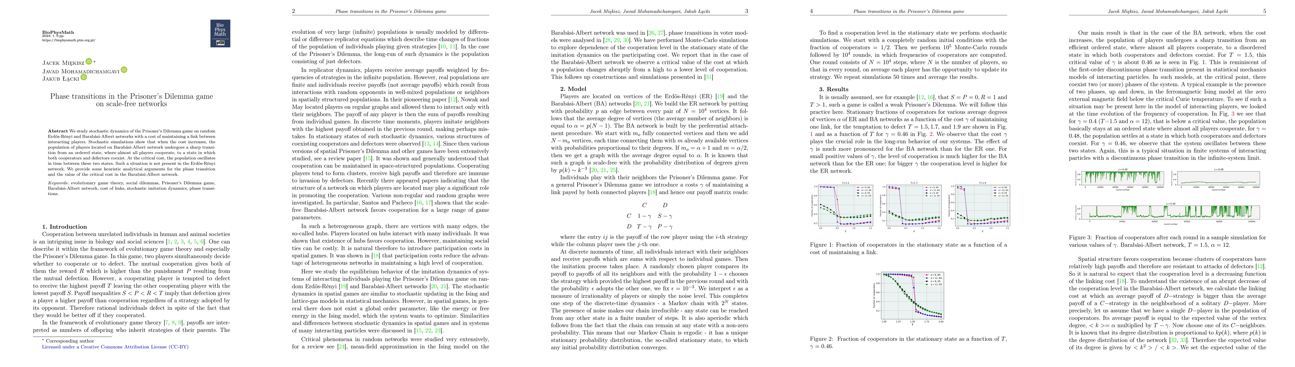 Thumbnail for Phase transitions in the Prisoner's Dilemma game on scale-free networks