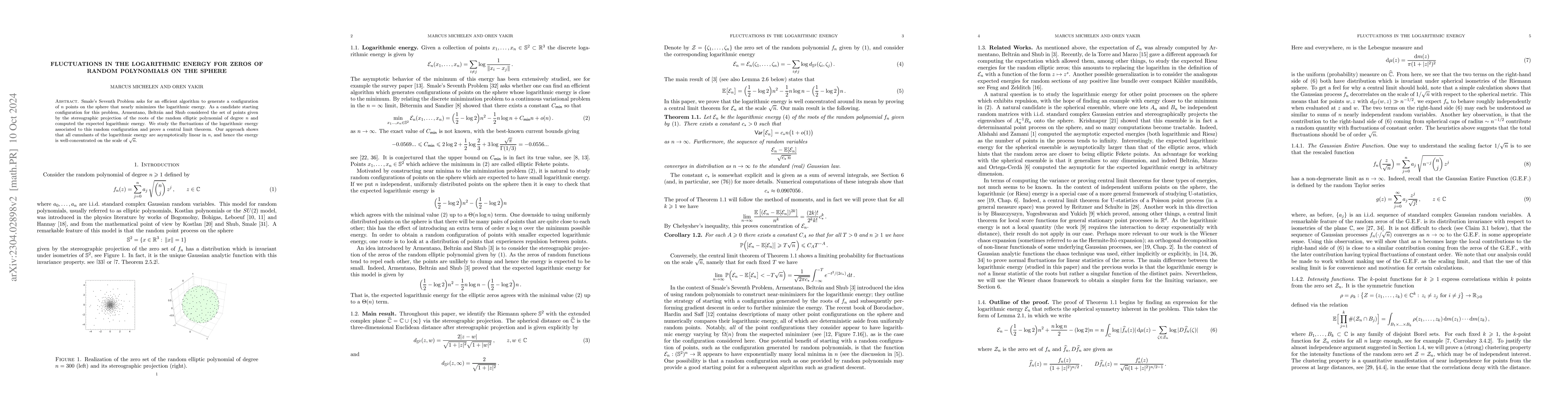 Thumbnail for Fluctuations in the logarithmic energy for zeros of random polynomials
  on the sphere