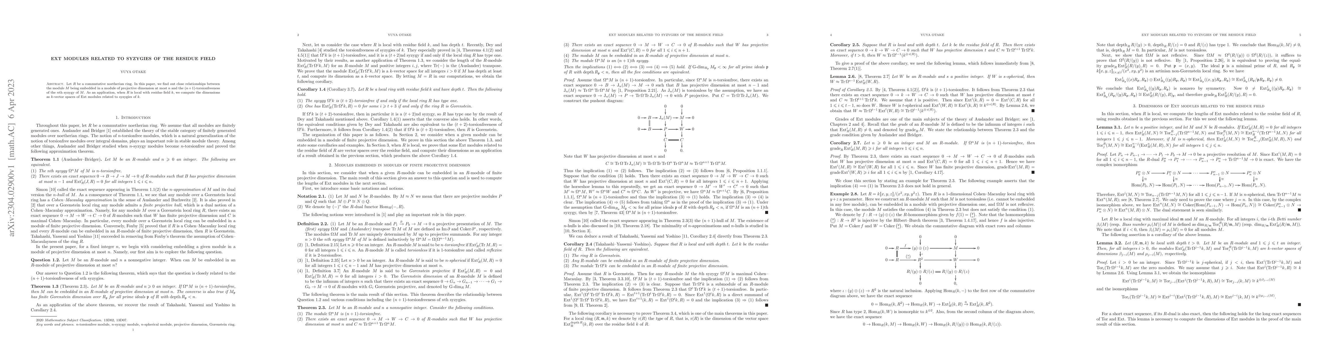 Thumbnail for Ext modules related to syzygies of the residue field