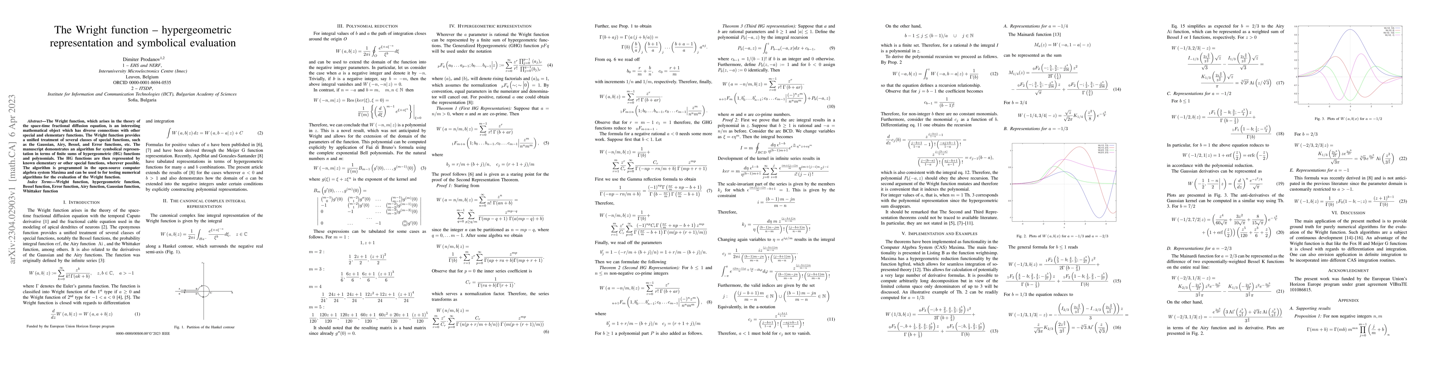 Thumbnail for The Wright function -- hypergeometric representation and symbolical
  evaluation