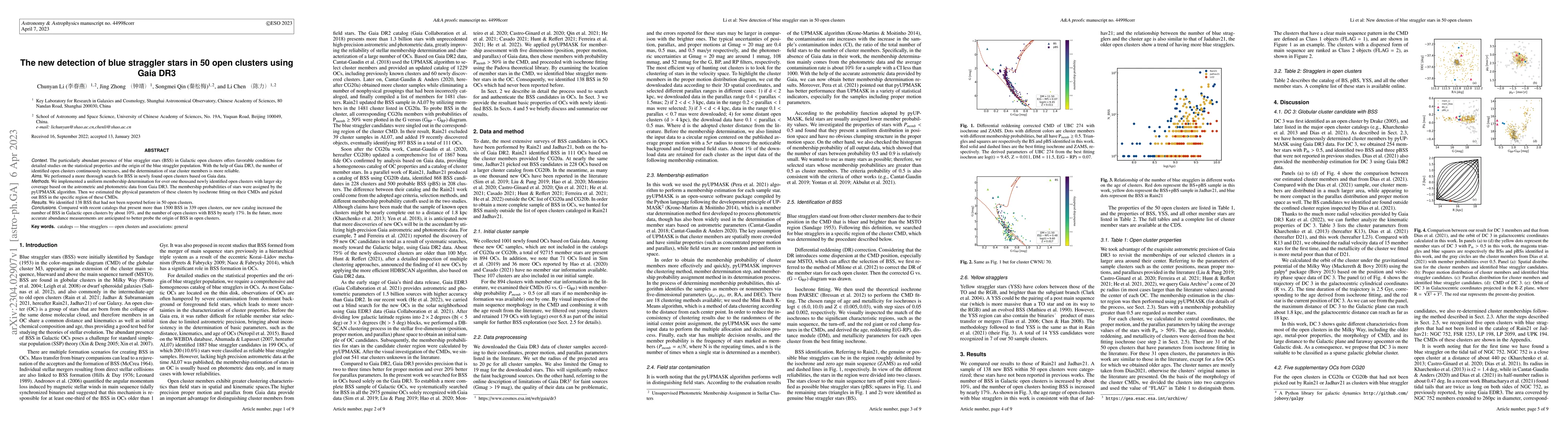 Thumbnail for The new detection of blue straggler stars in 50 open clusters using Gaia
  DR3