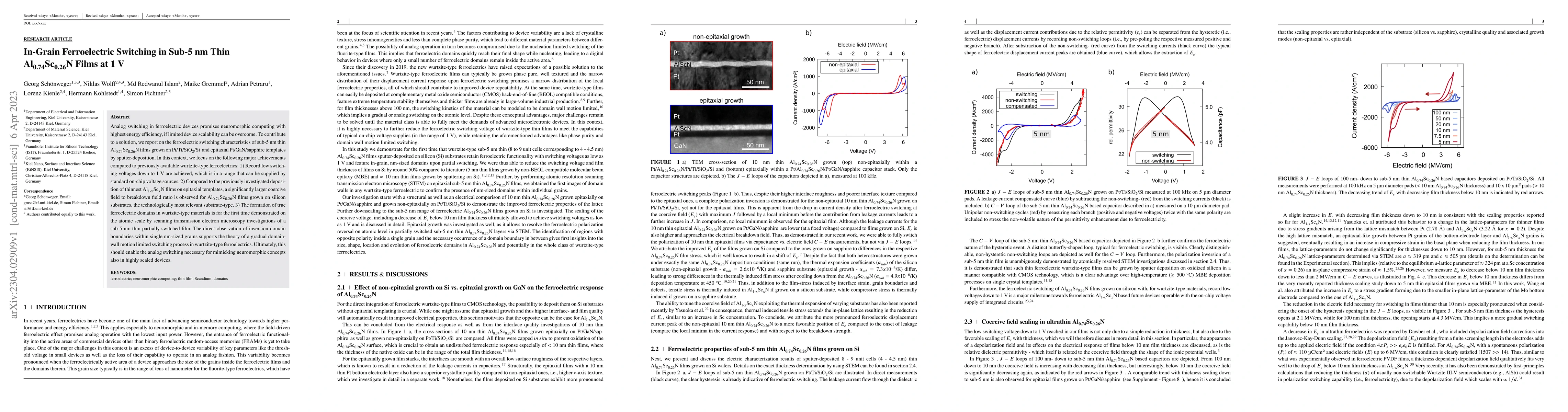 Thumbnail for In-Grain Ferroelectric Switching in Sub-5 nm Thin AlScN Films at 1 V