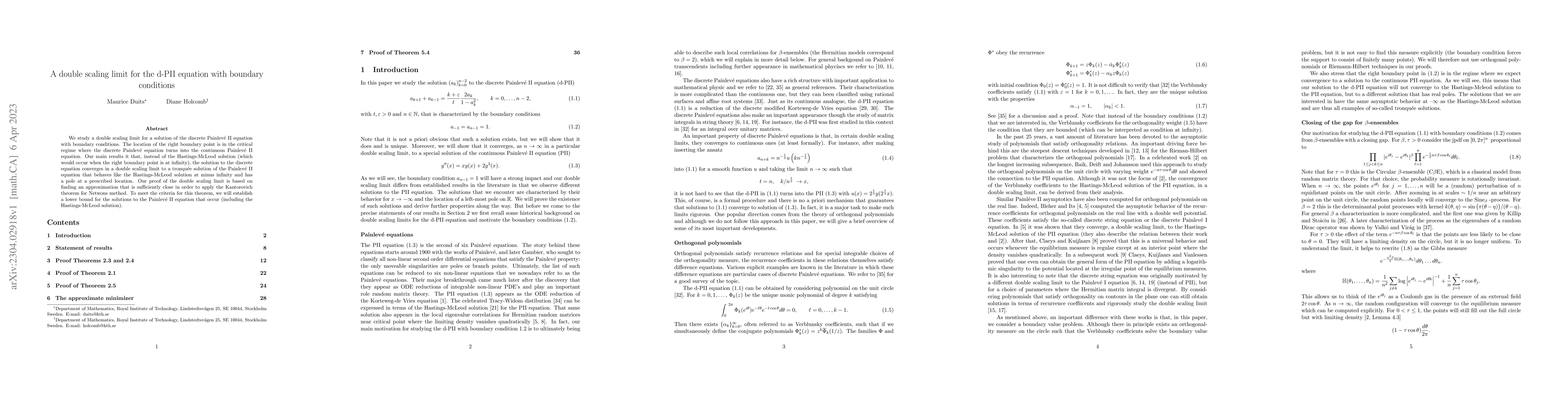 Thumbnail for A double scaling limit for the d-PII equation with boundary conditions