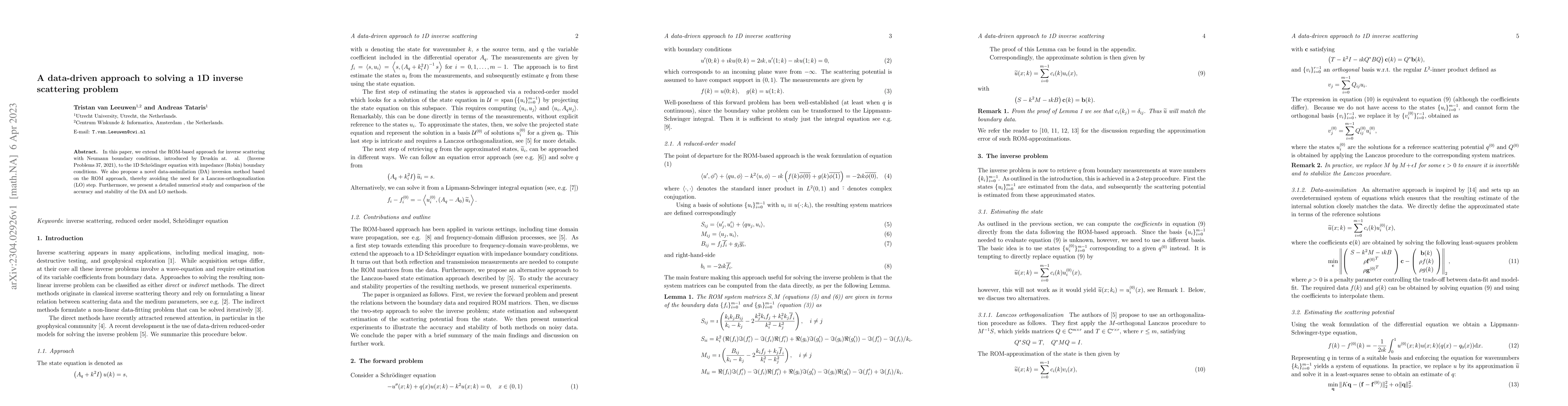Thumbnail for A data-driven approach to solving a 1D inverse scattering problem