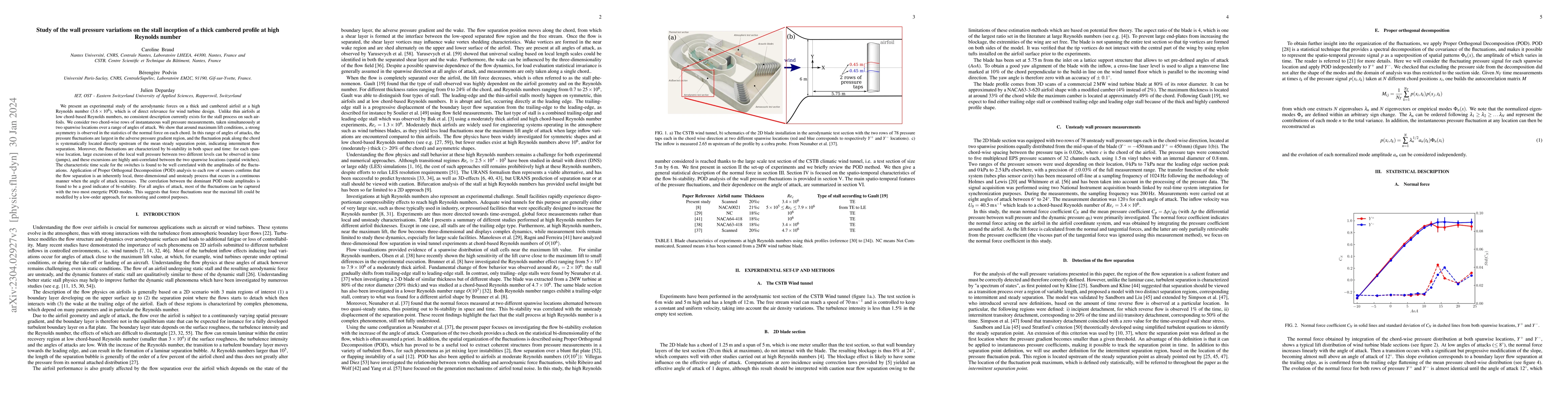 Thumbnail for Study of the wall pressure variations on the stall inception of a thick
  cambered profile at high Reynolds number