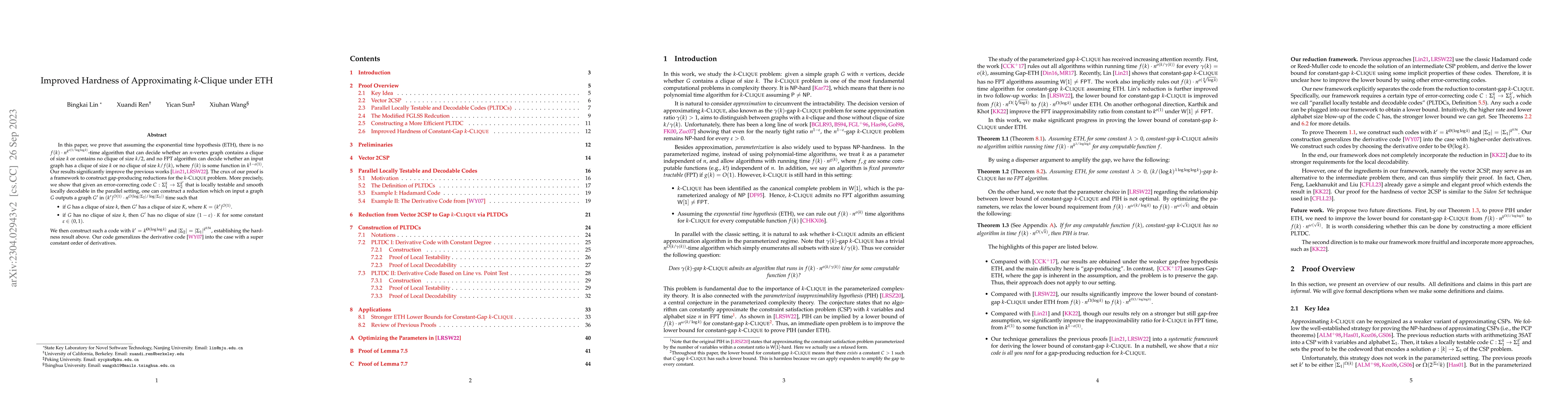 Thumbnail for Improved Hardness of Approximating k-Clique under ETH