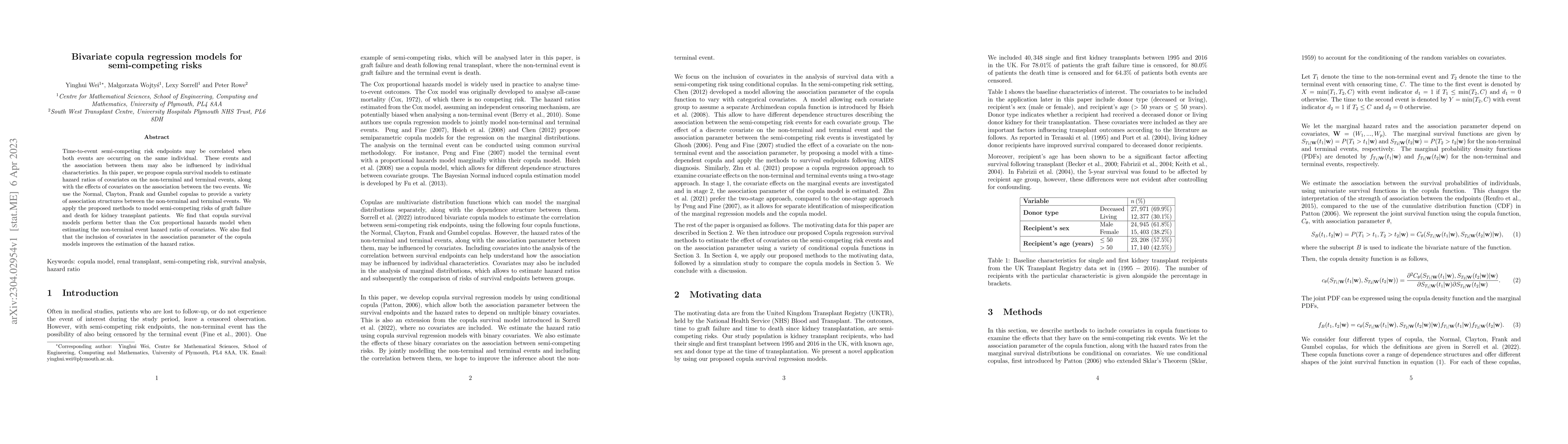 Thumbnail for Bivariate copula regression models for semi-competing risks