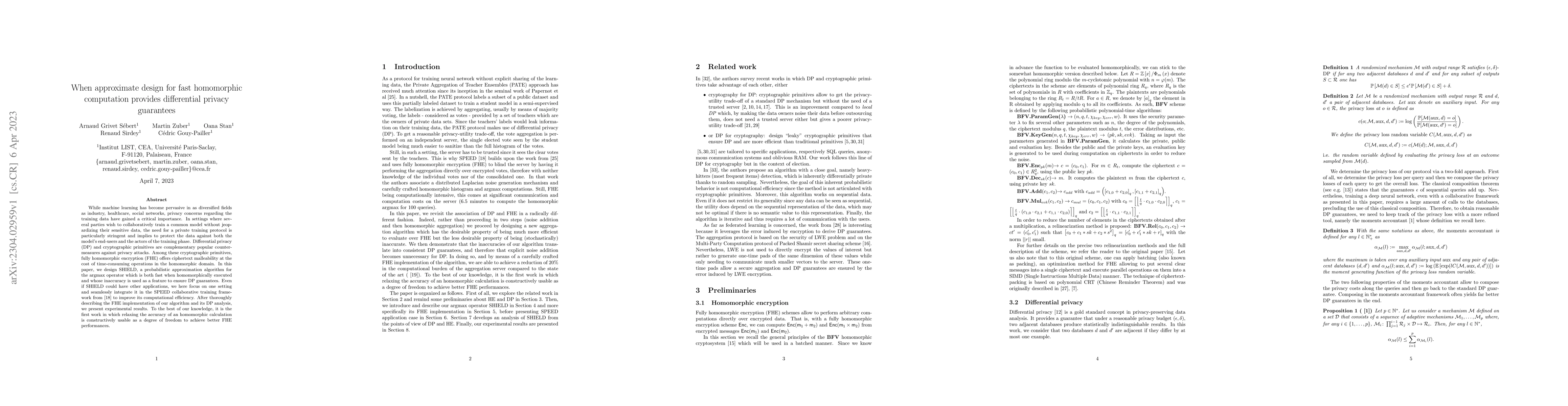 Thumbnail for When approximate design for fast homomorphic computation provides
  differential privacy guarantees