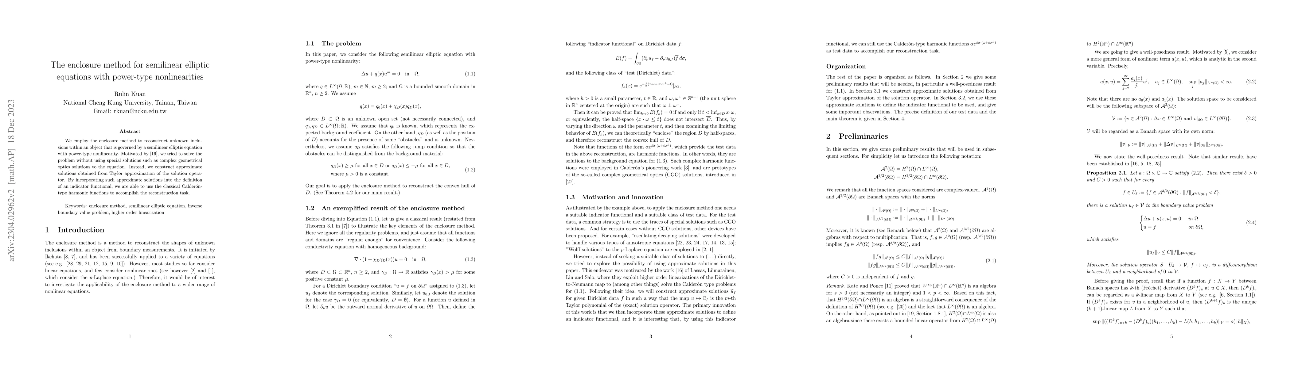 Thumbnail for The encloure method for semilinear elliptic equations with power type
  nonlinearities