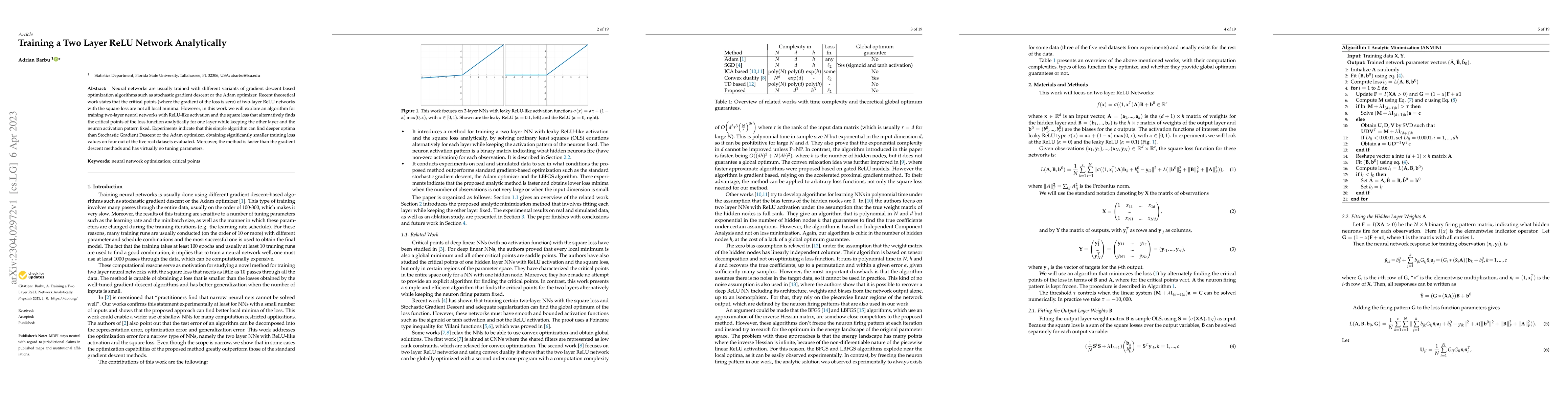 Thumbnail for Training a Two Layer ReLU Network Analytically