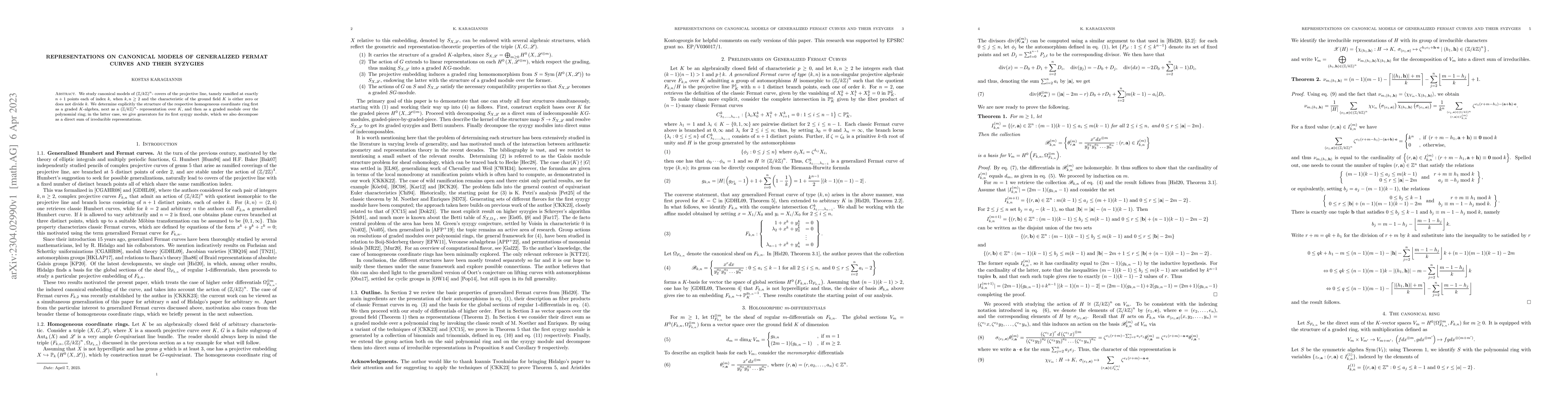 Thumbnail for Representations on canonical models of generalized Fermat curves and
  their syzygies