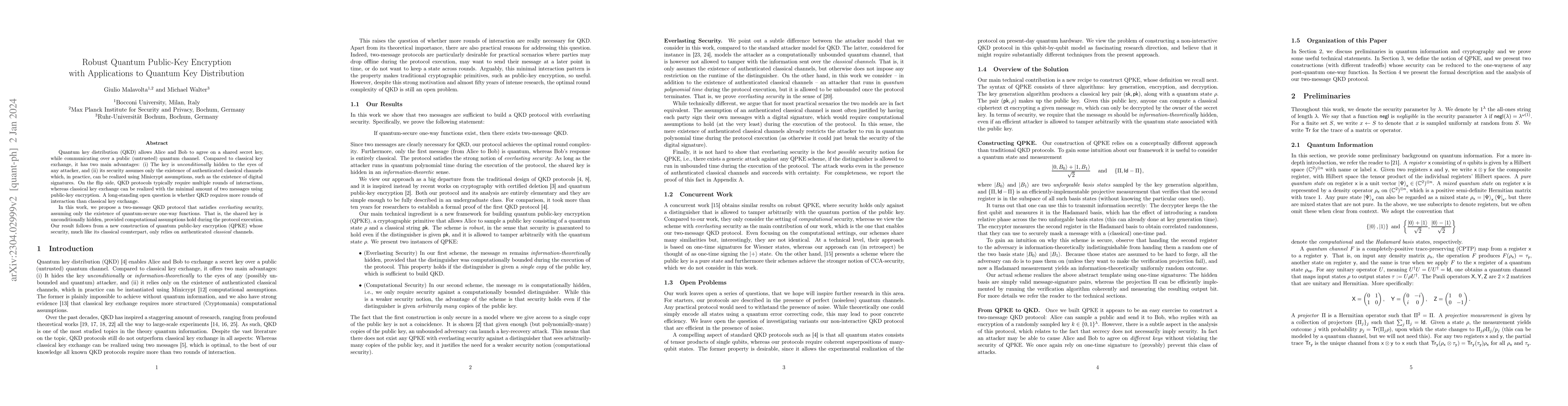 Thumbnail for Robust Quantum Public-Key Encryption with Applications to Quantum Key
  Distribution
