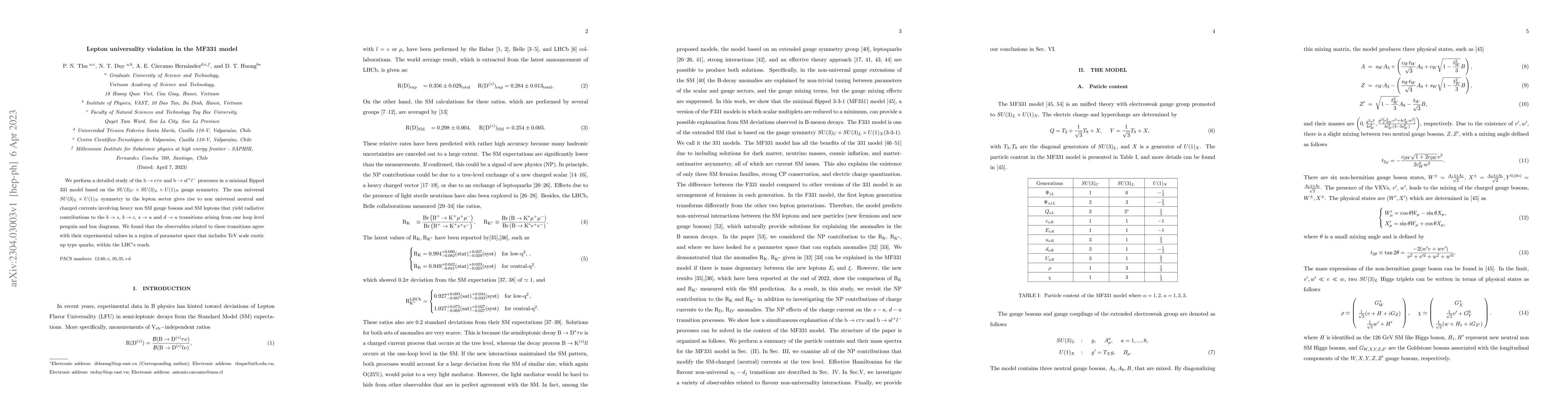 Thumbnail for Lepton universality violation in the MF331 model