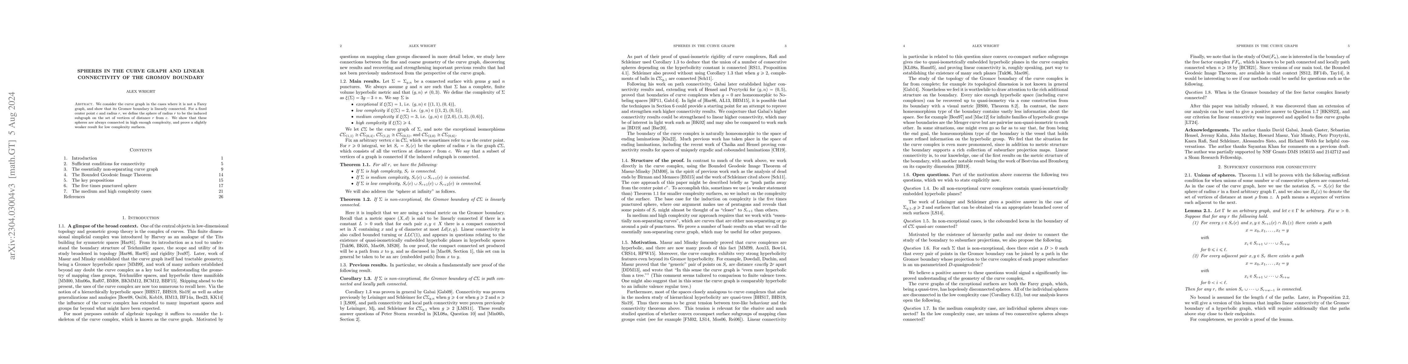 Thumbnail for Spheres in the curve graph and linear connectivity of the Gromov
  boundary