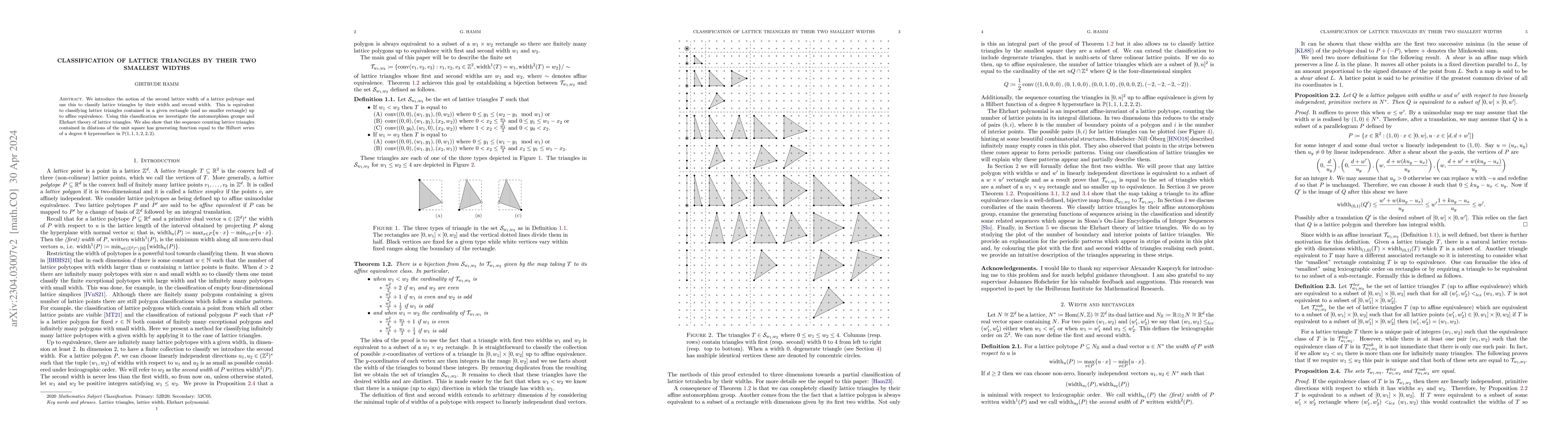Thumbnail for Classification of lattice triangles by their two smallest widths