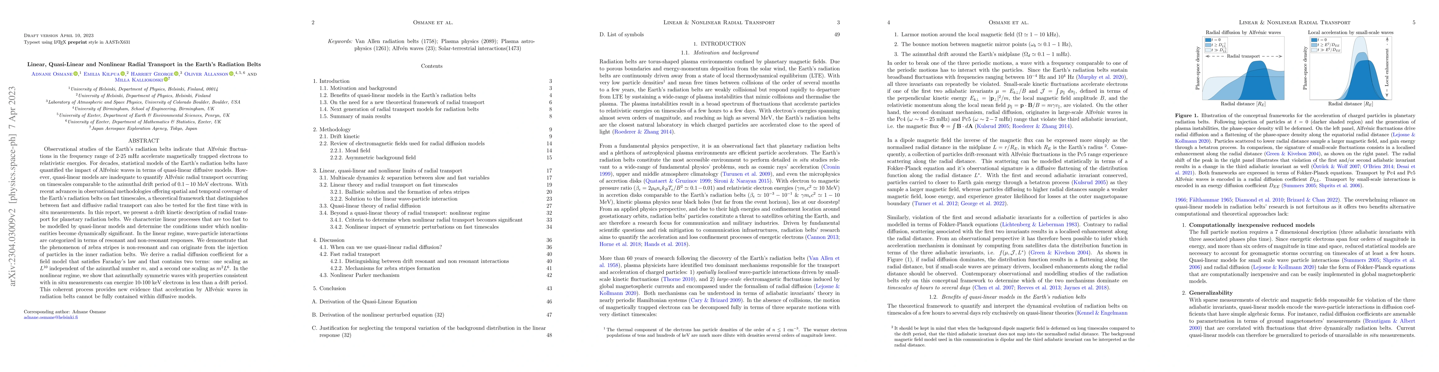 Thumbnail for Linear, Quasi-Linear and Nonlinear Radial Transport in the Earth's
  Radiation Belts