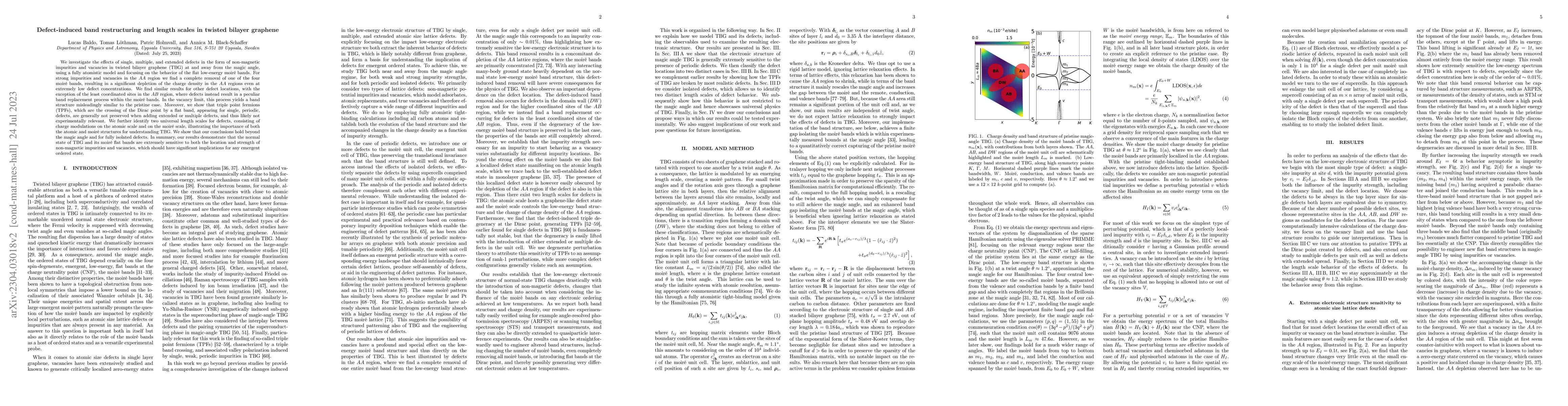 Thumbnail for Defect-induced band restructuring and length scales in twisted bilayer
  graphene