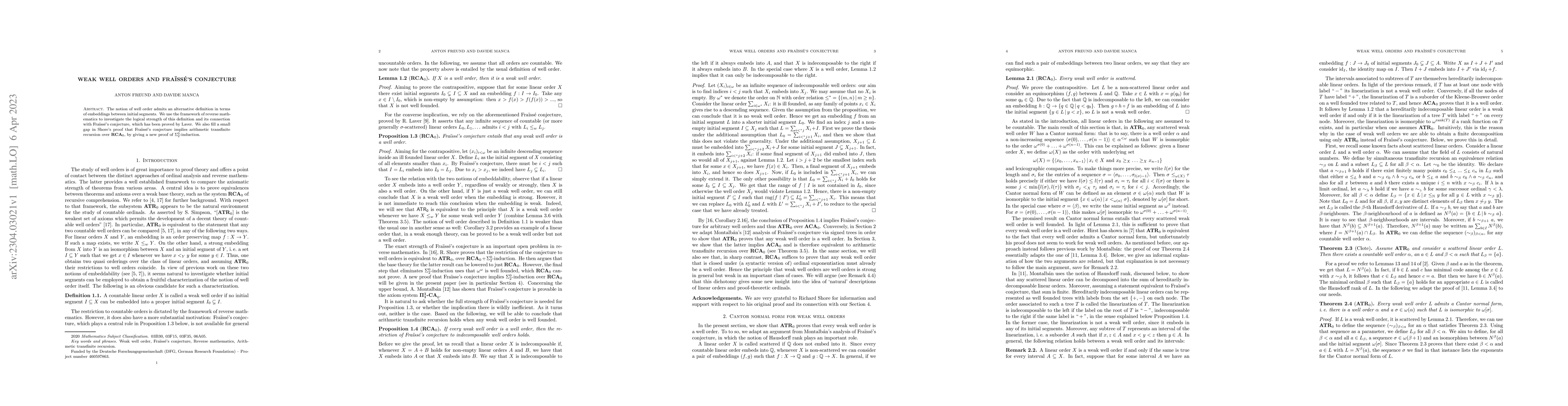 Thumbnail for Weak well orders and Fra\"iss\'e's conjecture
