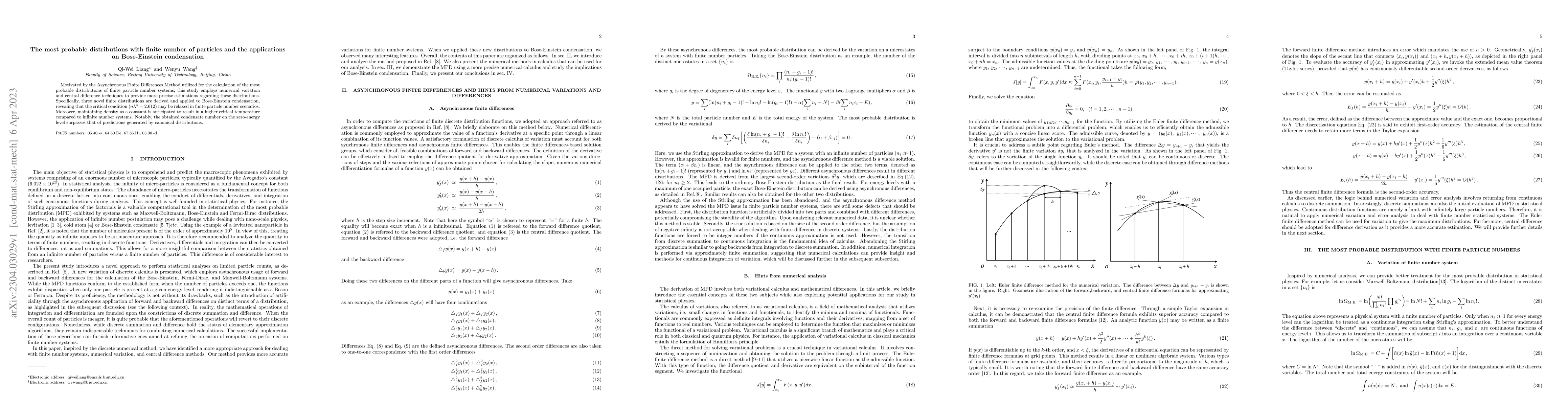 Thumbnail for The most probable distributions with finite number of particles and the
  applications on Bose-Einstein condensation