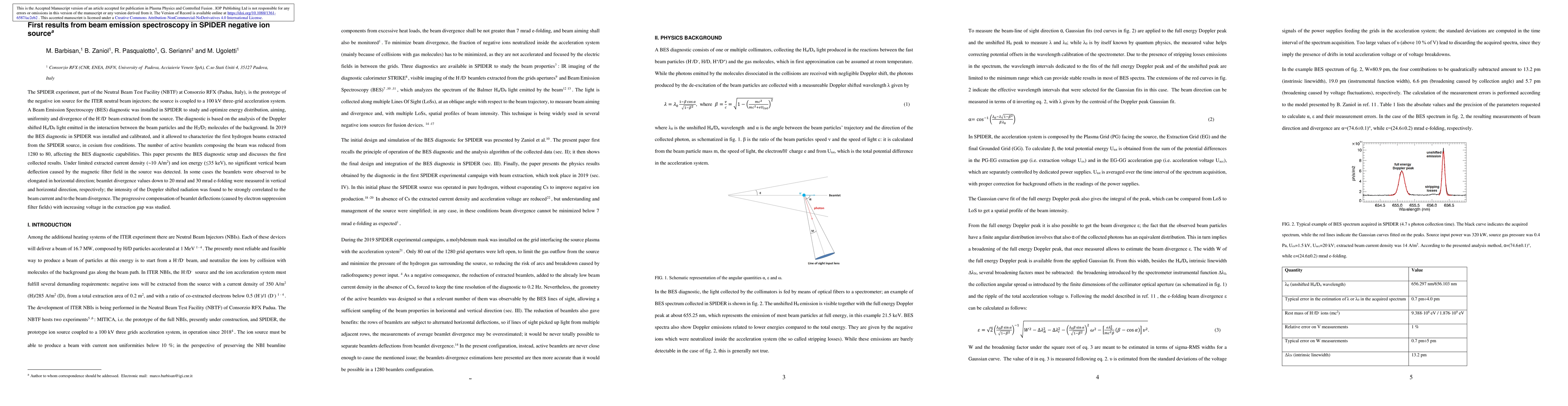 Thumbnail for First results from beam emission spectroscopy in SPIDER negative ion
  source