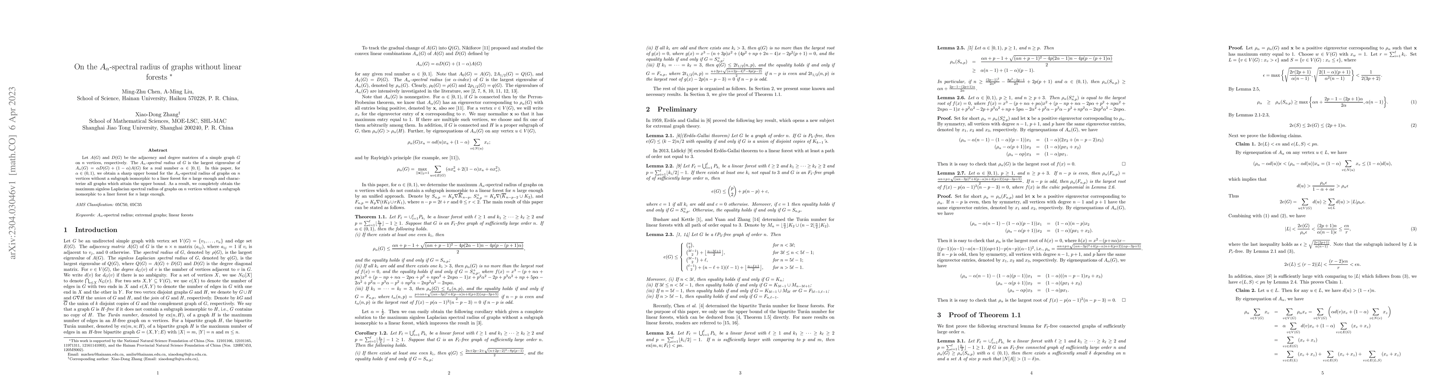 Thumbnail for On the $A_\alpha$-spectral radius of graphs without linear forests