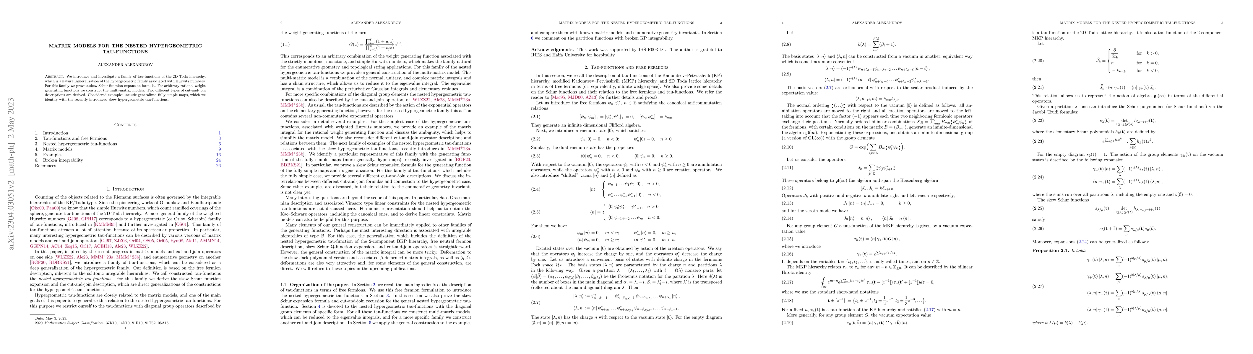 Thumbnail for Matrix models for the nested hypergeometric tau-functions