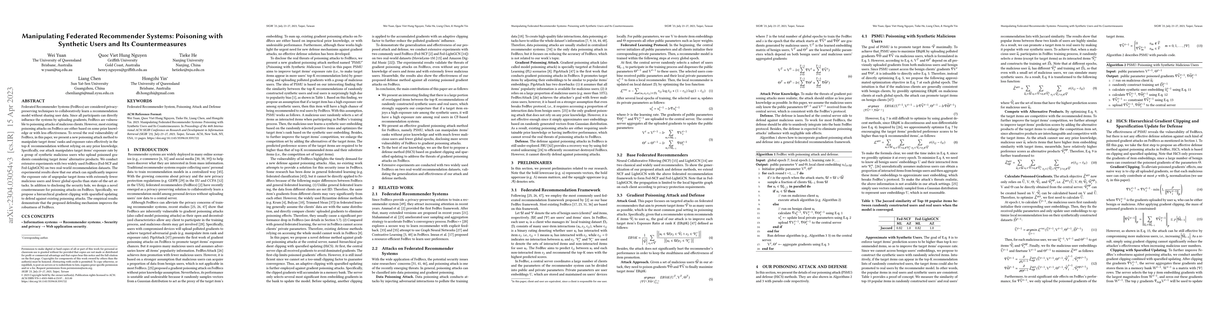 Thumbnail for Manipulating Federated Recommender Systems: Poisoning with Synthetic
  Users and Its Countermeasures