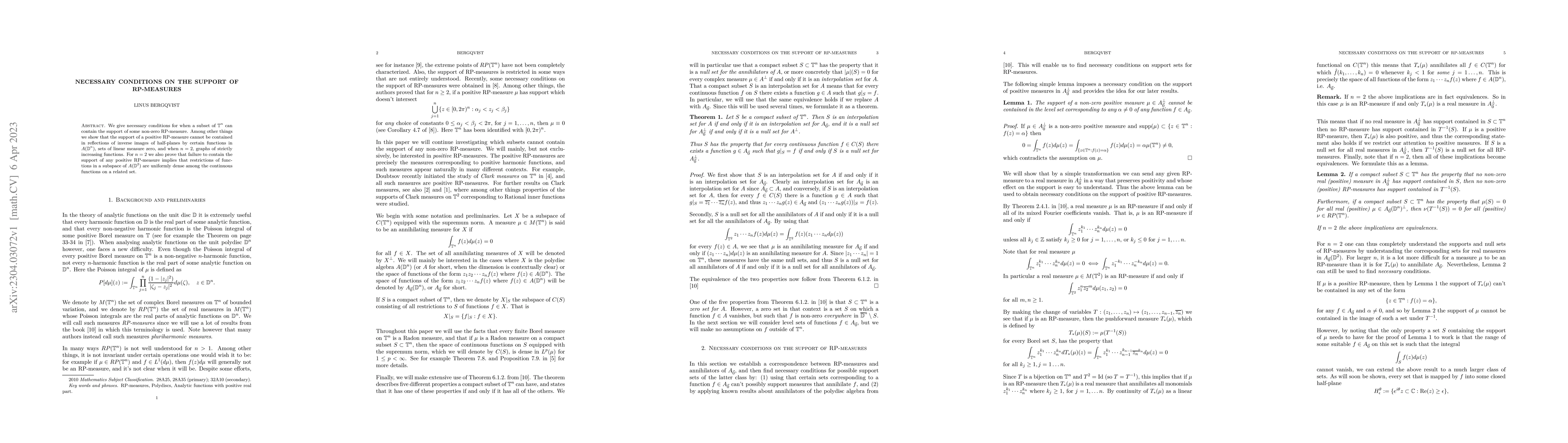 Thumbnail for Necessary conditions on the support of RP-measures