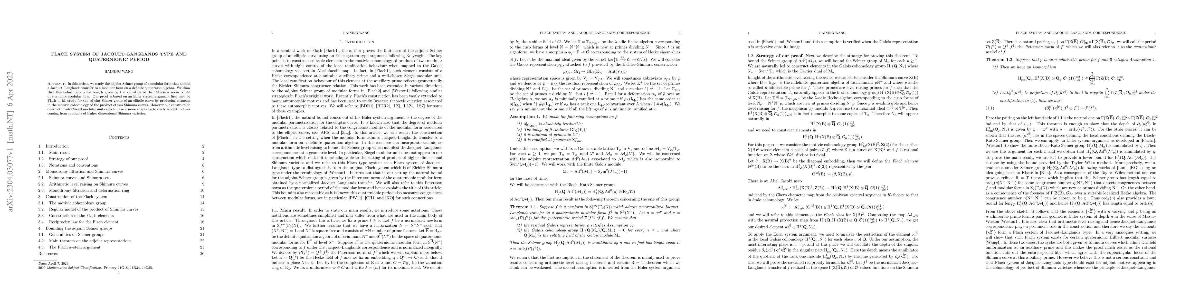 Thumbnail for Flach system of Jacquet-Langlands type and quaternionic period