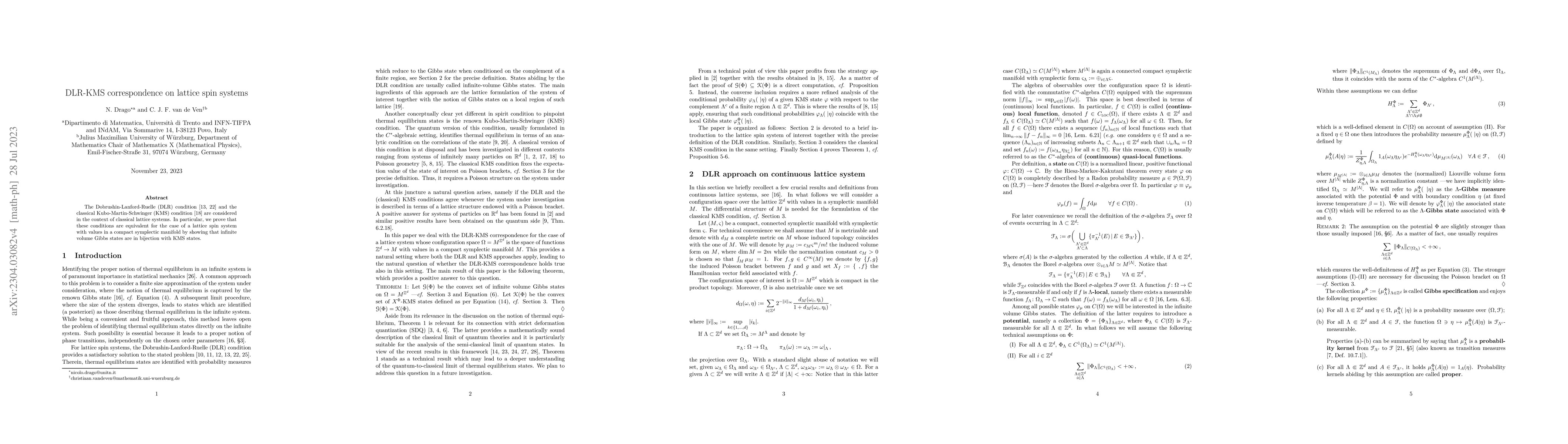 Thumbnail for DLR-KMS correspondence on lattice spin systems