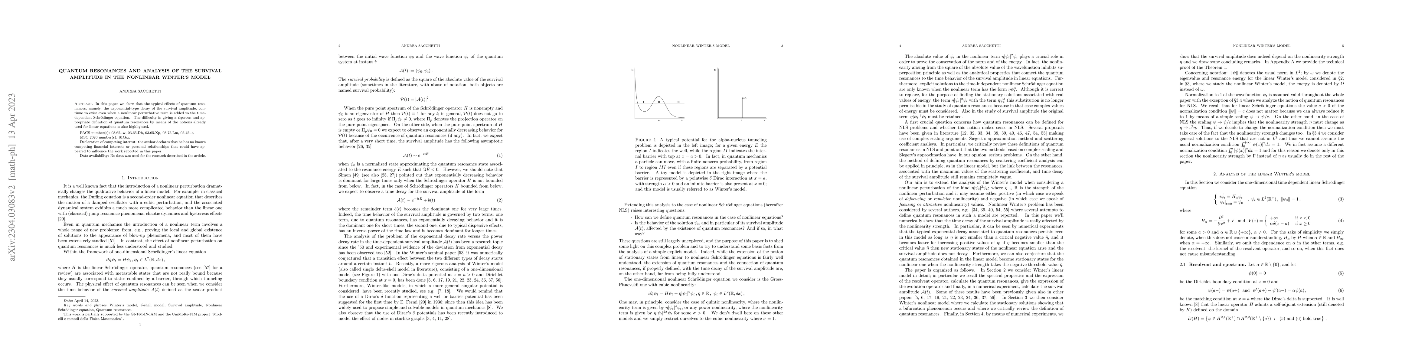 Thumbnail for Quantum resonances and analysis of the survival amplitude in the
  nonlinear Winter's model