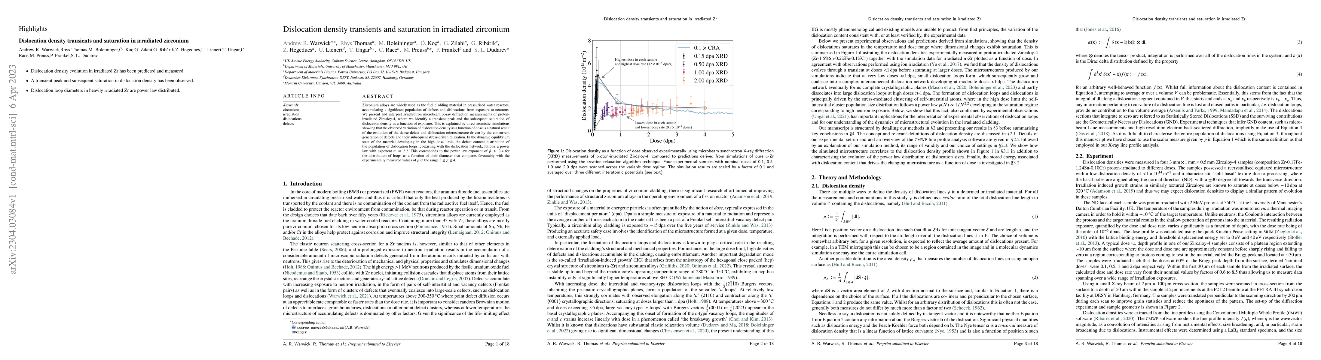 Thumbnail for Dislocation density transients and saturation in irradiated zirconium