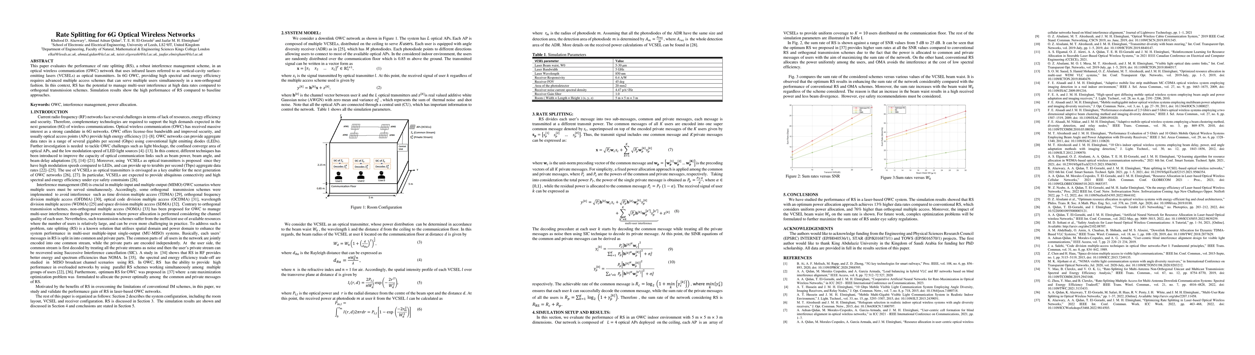 Thumbnail for Rate Splitting for 6G Optical Wireless Networks