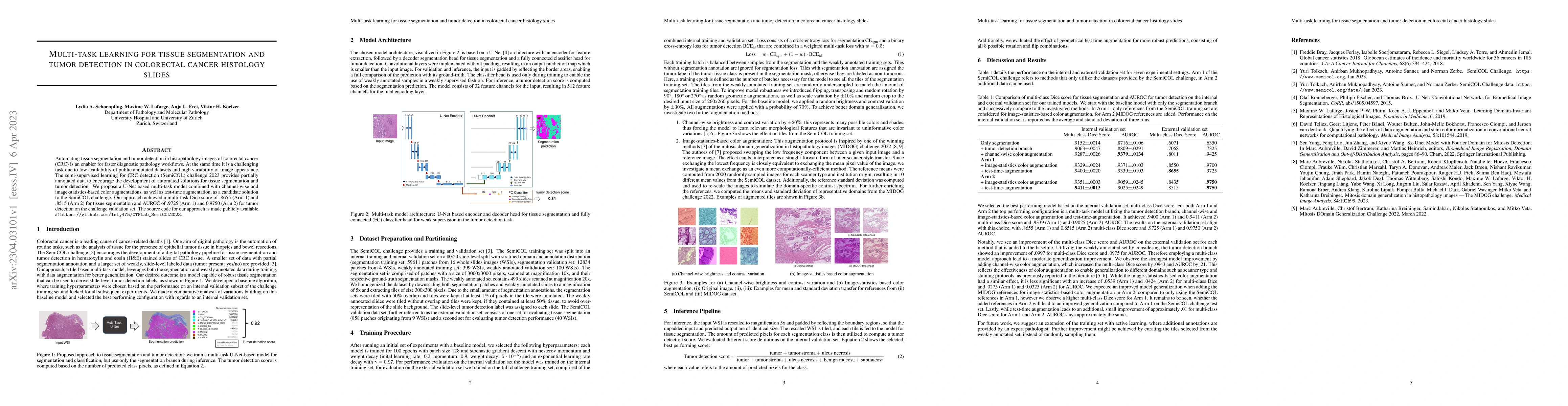 Thumbnail for Multi-task learning for tissue segmentation and tumor detection in
  colorectal cancer histology slides