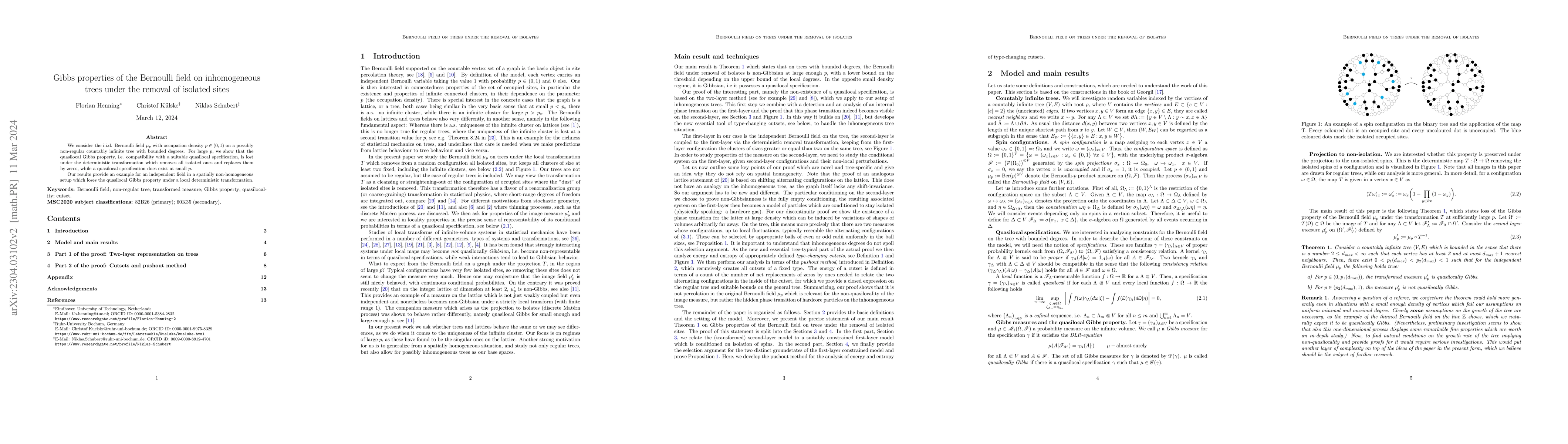 Thumbnail for Gibbs Properties of the Bernoulli field on inhomogeneous trees under the
  removal of isolated sites