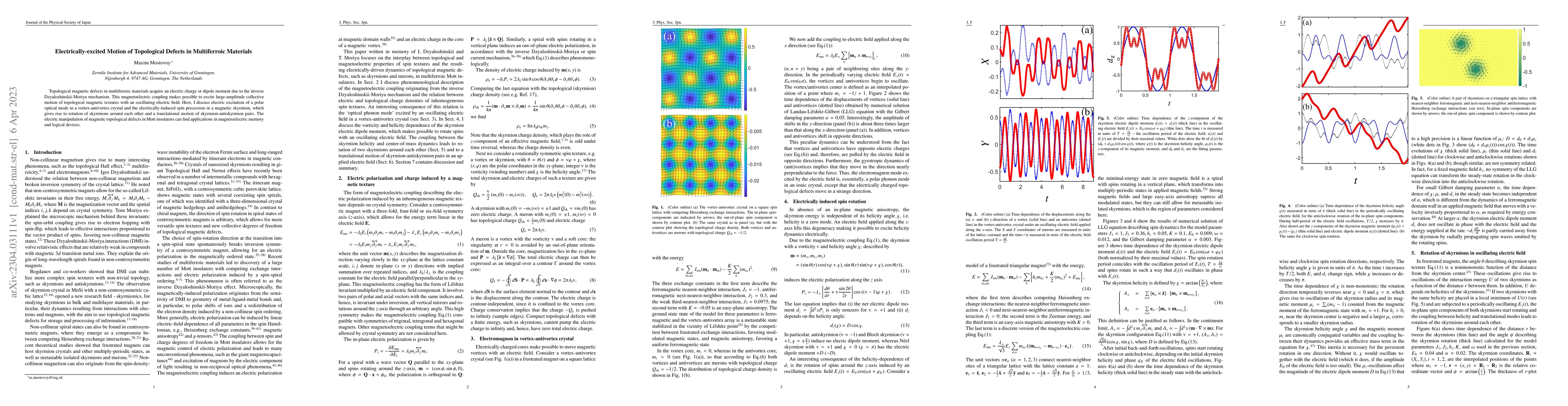 Thumbnail for Electrically-excited Motion of Topological Defects in Multiferroic
  Materials