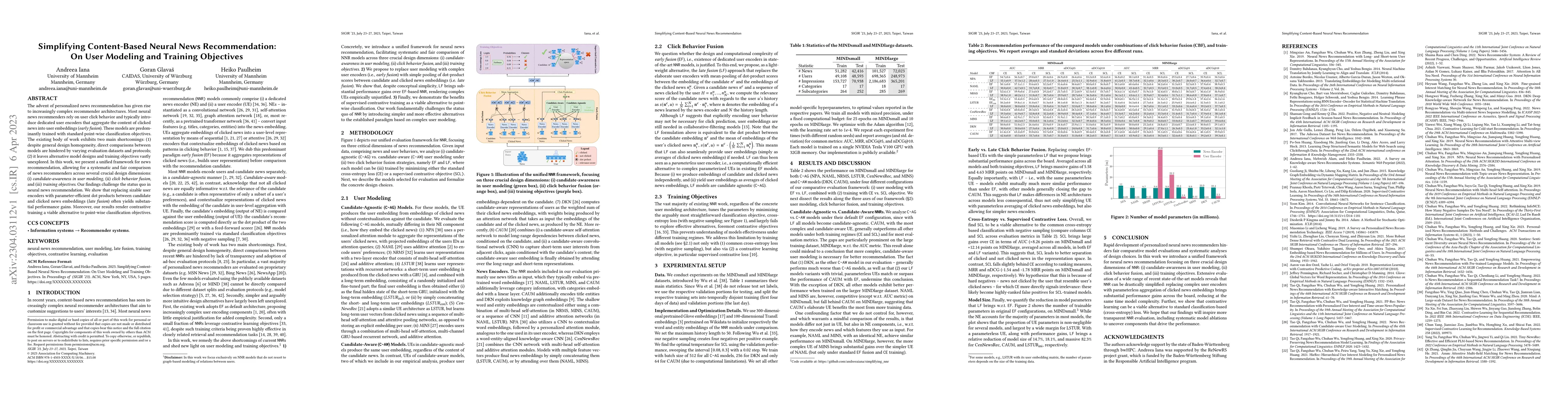 Thumbnail for Simplifying Content-Based Neural News Recommendation: On User Modeling
  and Training Objectives