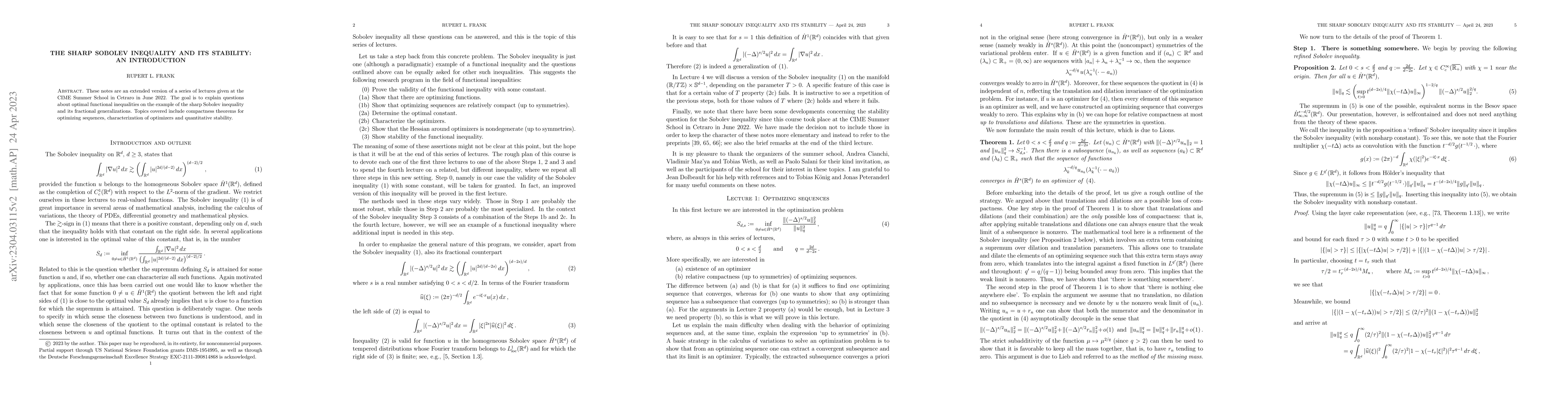 Thumbnail for The sharp Sobolev inequality and its stability: An introduction